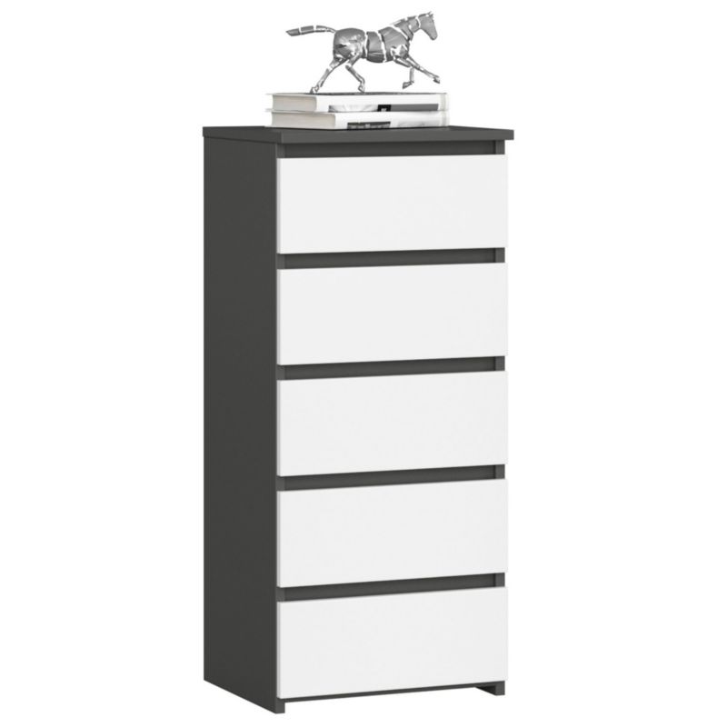 Komoda Akord CL5 Grafit Szary 40 cm 5 szuflad kolor Biały mat 40x35x92 cm 1 szt.