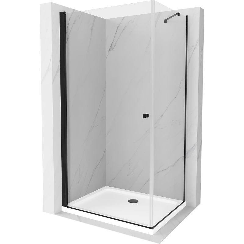 Kabina prysznicowa Mexen uchylna Pretoria 90 x 90 cm transparent rama czarna i brodzik Flat 1 kpl.