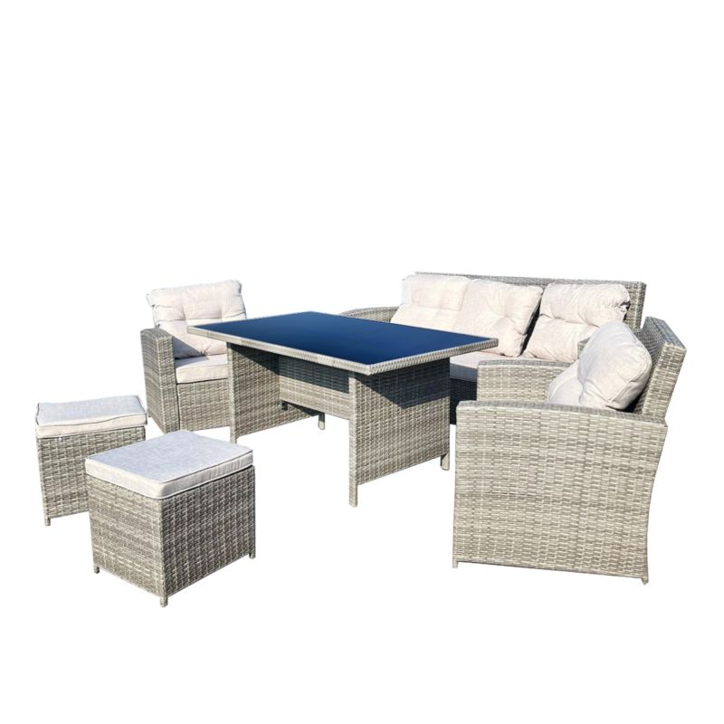 Zestaw Mebli Ogrodowych AMARA 4iQ Group Rattan PE 7-osobowy SZARY komplet 6szt.