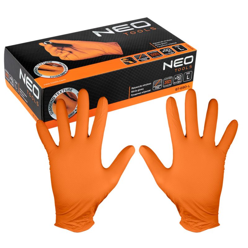 Rękawiczki nitrylowe NEO TOOLS nitryl rozm. L pomarańczowe 1 para