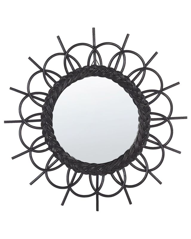 Lustro ścienne Telakia 60 cm 60 cm Rattan Czarny 1 szt.