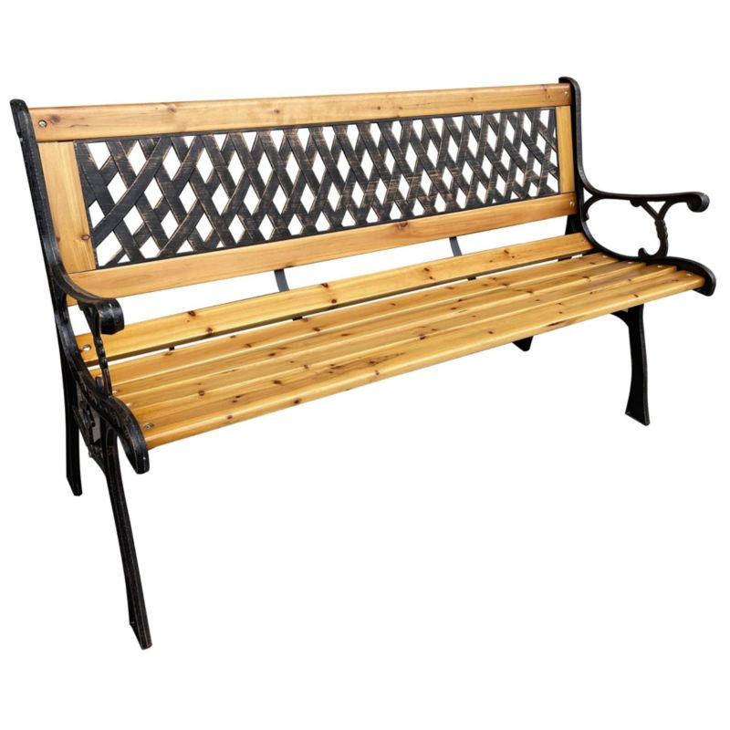 Czarna ławka ogrodowa Mirt z lakierowanym drewnem i żeliwnymi nogami szerokość 127 cm 1 szt.