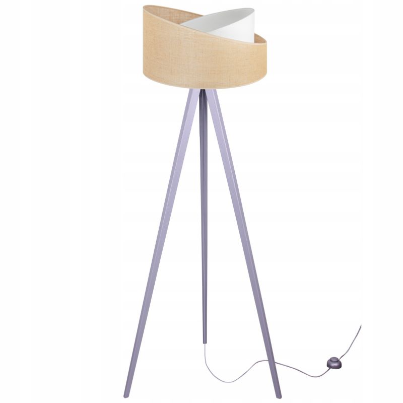 Lampa podłogowa trójnóg Light Home LH Juta Drewno 1x E27 60W nogi grube szary/naturalny 1szt.