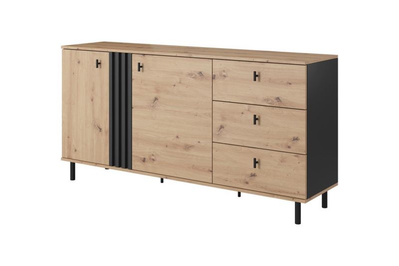 Komoda dwudrzwiowa z szufladami Bettso Madis industrialna dąb artisan czarny antracyt 1szt.