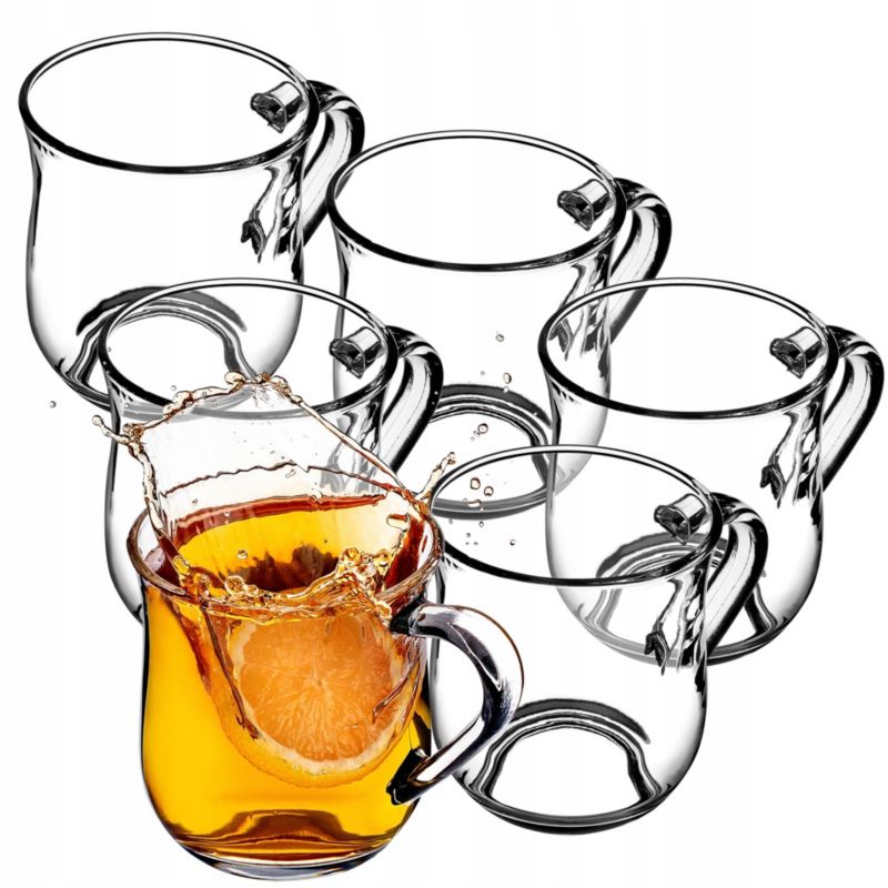 Szklanki KADAX Do Kawy Herbaty 320ml Szklany Kubek Z Uchem Zestaw Szklanek 6szt