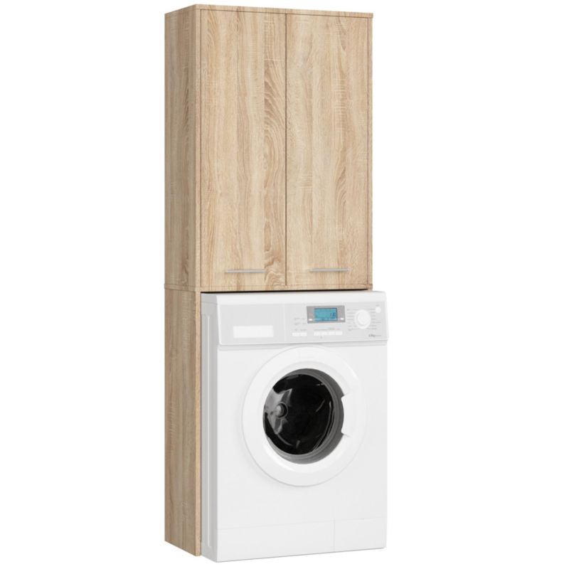 Słupek łazienkowy Akord Fin do zabudowy pralki Dąb Sonoma 64 cm 2 drzwi kolor Dąb Sonoma mat 4 półki 64x30x180 cm 1 szt.