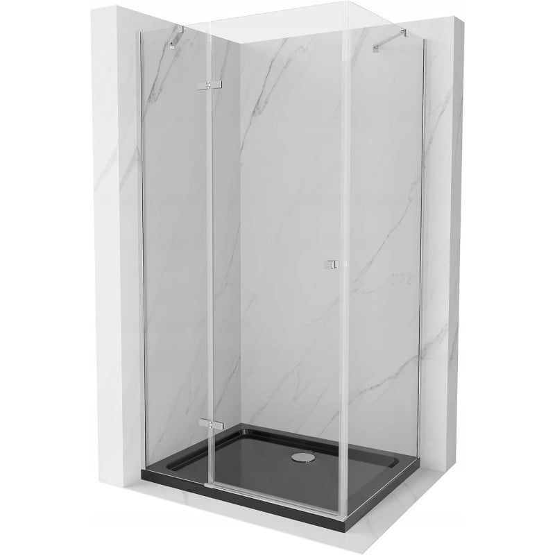 Kabina prysznicowa Mexen Roma uchylna 100 x 80 cm transparent chrom + brodzik Flat czarny