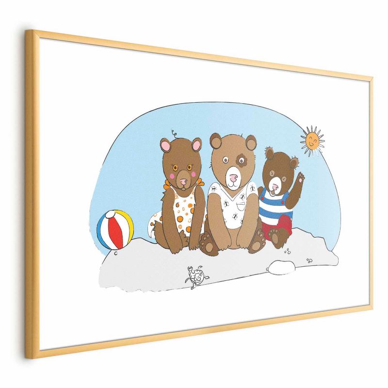 Plakat Artgeist Misie na plaży 30x21 cm z ramą złotą 1 szt