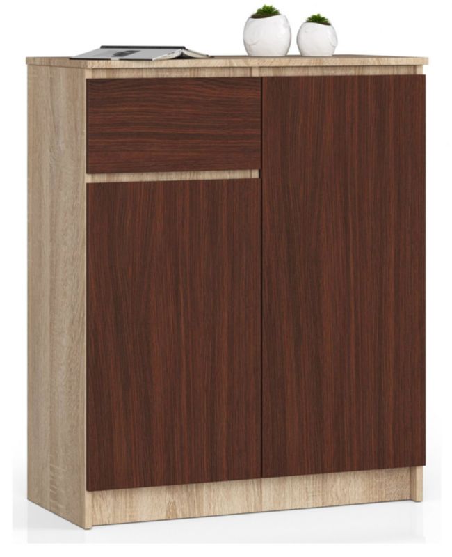 Komoda Akord K80 Dąb Sonoma 80 cm 2 drzwi 1 szuflada kolor Wenge mat 4 półki 80x40x99 cm 1 szt.