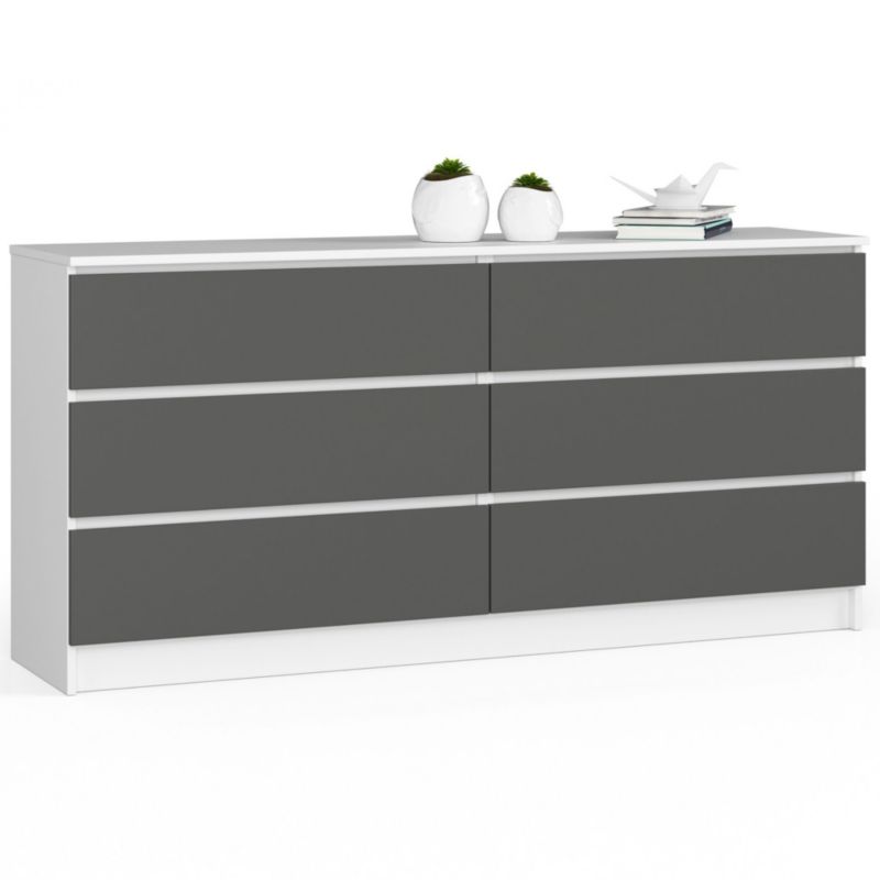 Komoda Akord K160 Biała 160 cm 6 szuflad kolor Grafit Szary mat 160x40x77 cm 1 szt.