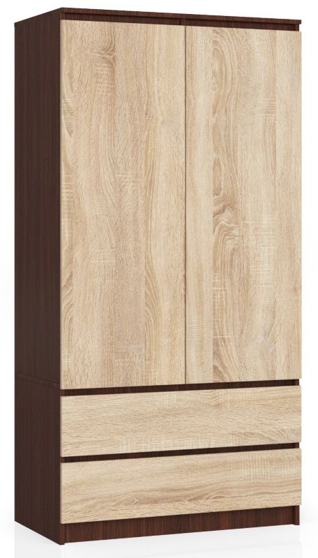 Szafa Akord S90 Wenge 90 cm 2 drzwi 2 szuflady kolor Dąb Sonoma mat 4 półki 90x51x180 cm 1 szt.