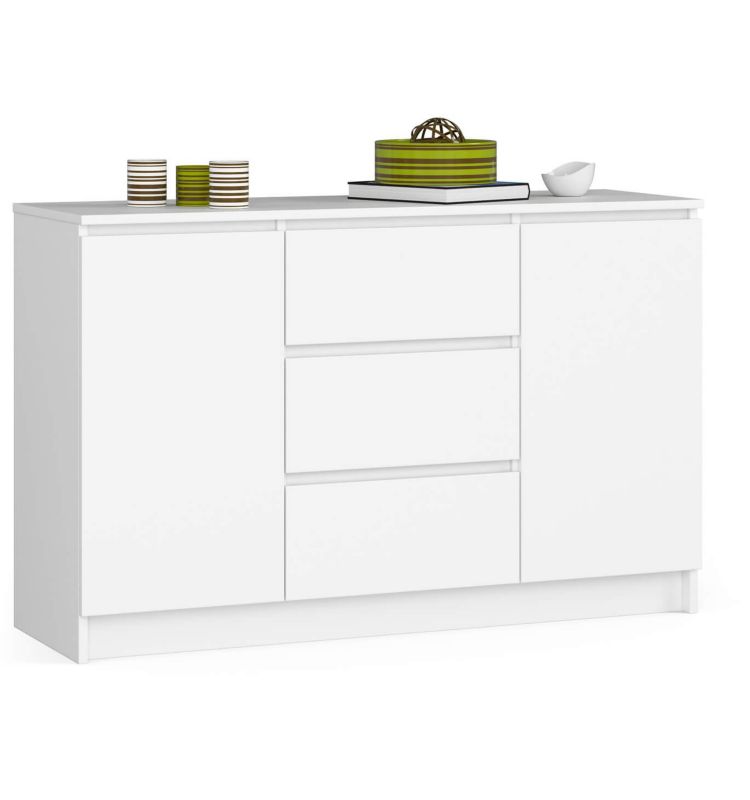 Komoda Akord K016 Biała 120 cm 2 drzwi 3 szuflady kolor Biały mat 4 półki 120x40x77 cm 1 szt.