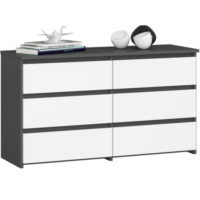 Komoda Akord CL100 Grafit Szary 100 cm 6 szuflad kolor Biały mat 100x35x57 cm 1 szt.