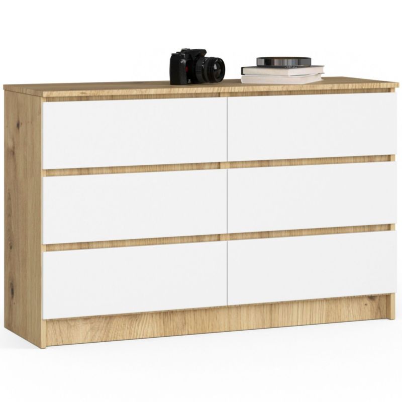 Komoda Akord K120 Dąb Artisan 120 cm 6 szuflad kolor Biały mat 120x40x77 cm 1 szt.