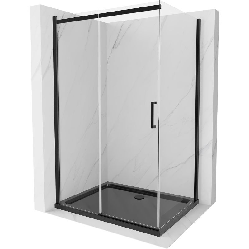 Kabina prysznicowa Mexen Omega rozsuwana 100 x 80 cm transparent czarna + brodzik Flat czarny