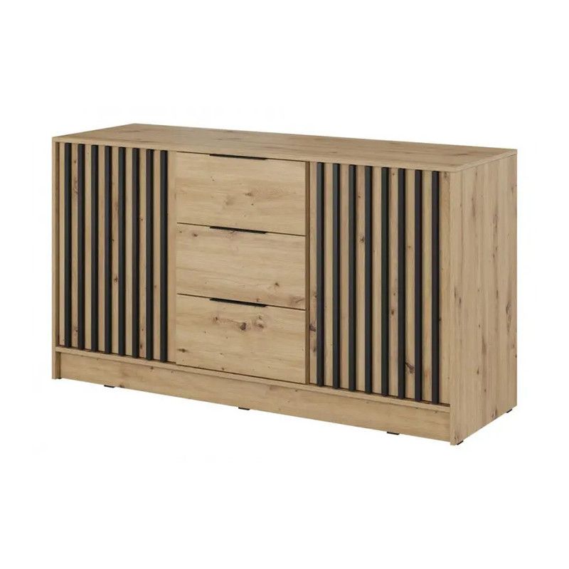 Komoda dwudrzwiowa z trzema szufladami Bettso Nelly 3D 155 cm z lamelowanym frontem dąb artisan 1szt.