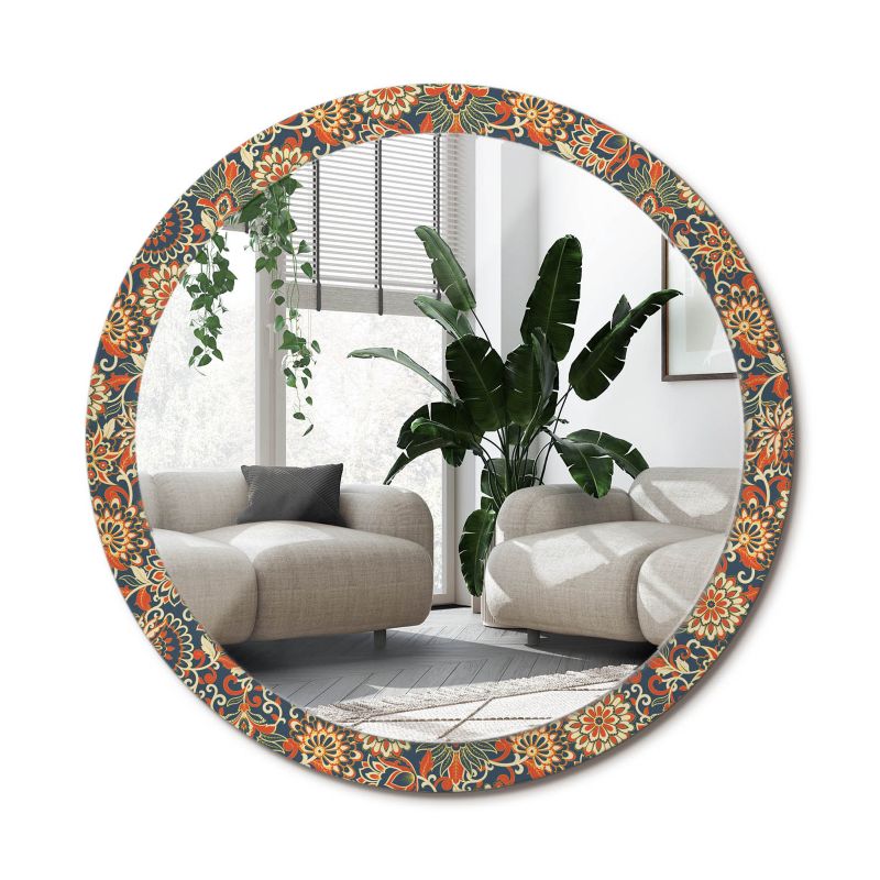 Lustro Okrągłe Tulup Retro Kwiaty 100 cm Klasyczne Na Podkładzie 1 szt.