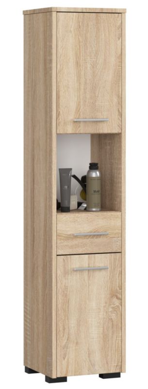 Słupek łazienkowy Akord Fin Dąb Sonoma 30 cm 2 drzwi 1 szuflada kolor Dąb Sonoma mat 5 półek 30x30x140 cm 1 szt.