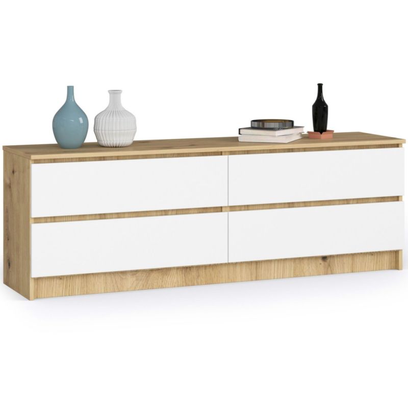 Komoda Akord K160 Dąb Artisan 160 cm 4 szuflady kolor Biały mat 160x40x55 cm 1 szt.