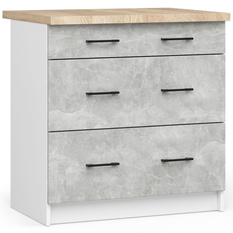 Szafka kuchenna Akord S80 z blatem system Oliwia Biała 80 cm 3 szuflady kolor Beton mat 80x46x85 cm 1 szt.