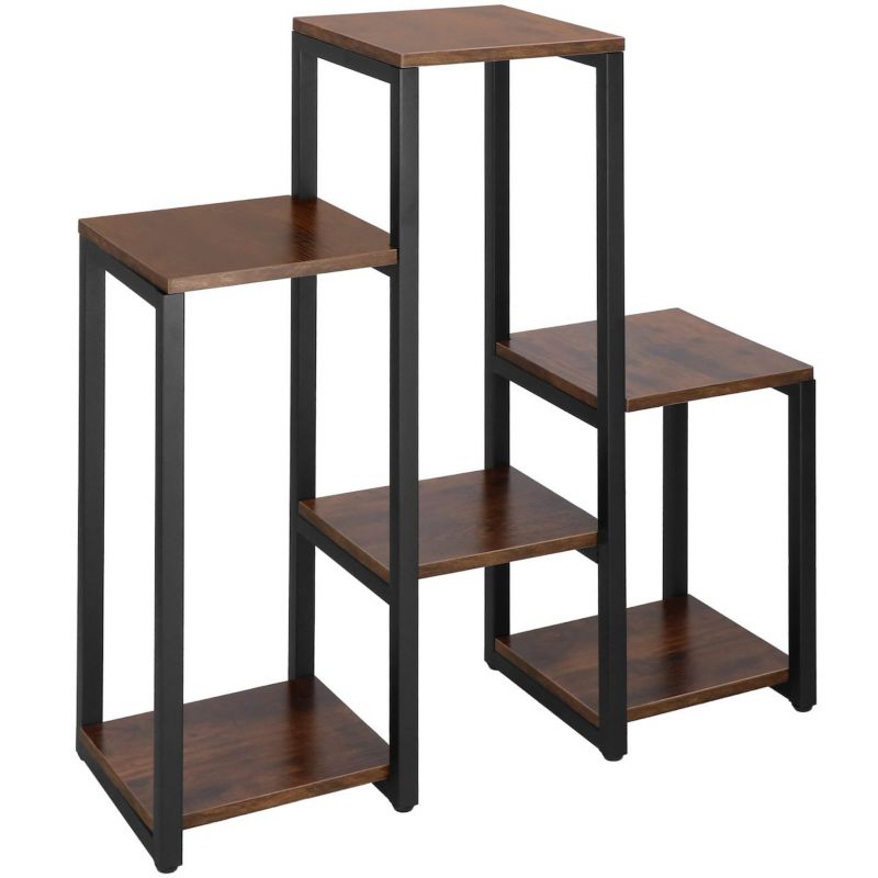 Kwietnik metalowy Springos 6 półek 79 cm nowoczesny stojak na kwiaty loft czarny, ciemnobrązowy 1 szt.