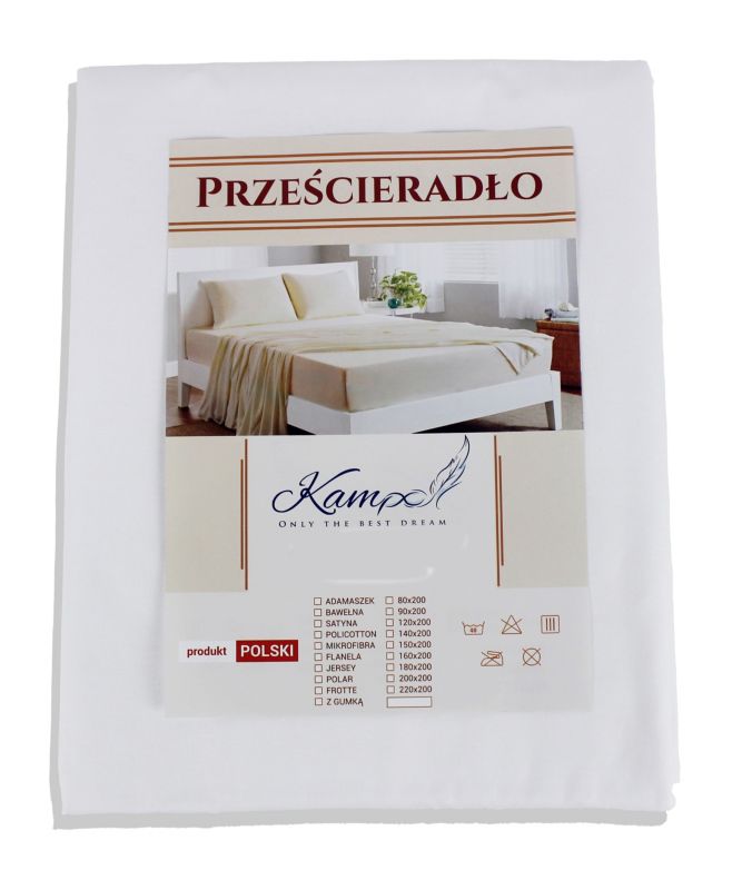 Prześcieradło hotelowe tradycyjne Kam-Pol gładkie 240x260 białe 1 szt.