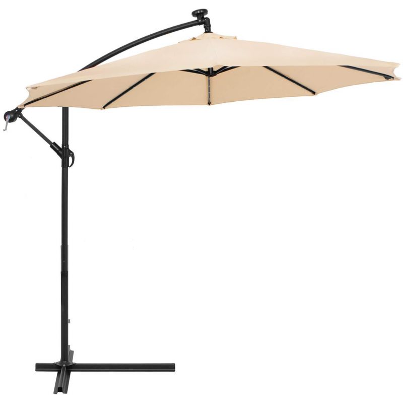 Parasol z oświetleniem LED Springos 300 cm na wysięgniku ogrodowy składany, z korbką ecru 1 szt.