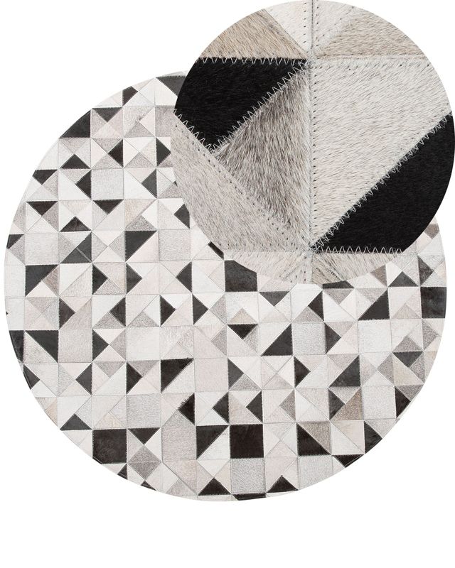 Dywan patchwork okrągły skórzany 140 cm szary Kirklar 1 szt.