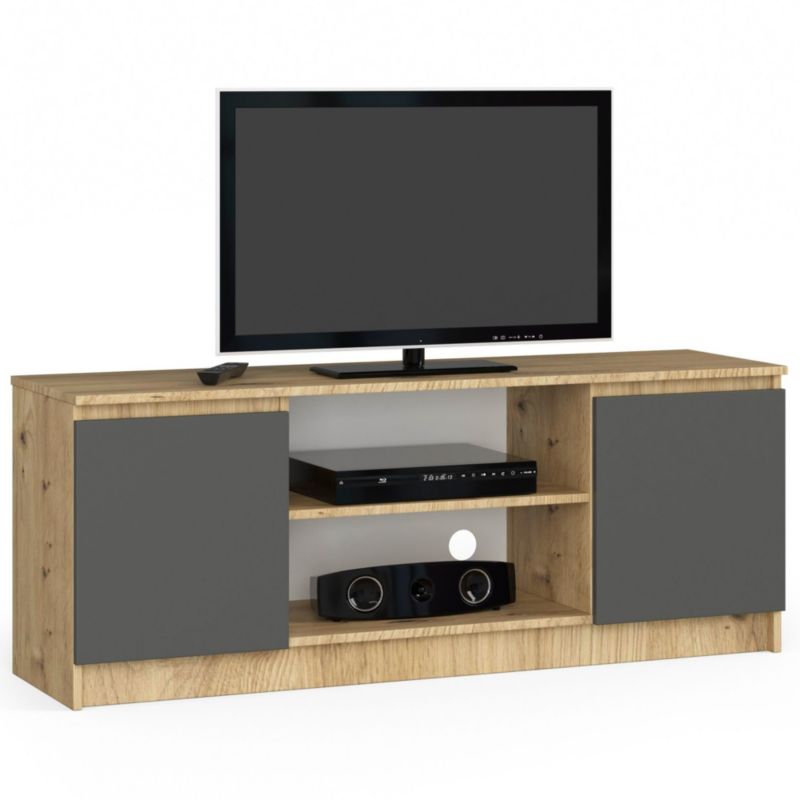 Szafka RTV Akord Dąb Artisan 140 cm 2 drzwi kolor Grafit Szary mat 2 półki 140x40x55 cm 1 szt.