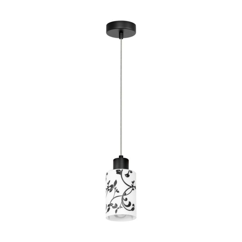 Lampa Wisząca SPOT Light 1xE27 60W Połączenie Czerni z Biało Czarnym Kloszem w Kwiaty, Polski Producent, 1 szt.