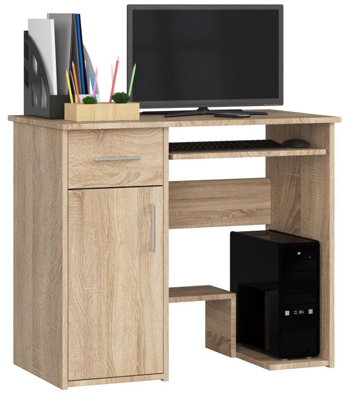 Biurko komputerowe Akord Jay Dąb Sonoma 90 cm 1 drzwi 1 szuflada kolor Dąb Sonoma mat 3 półki 90x50x74 cm 1 szt.