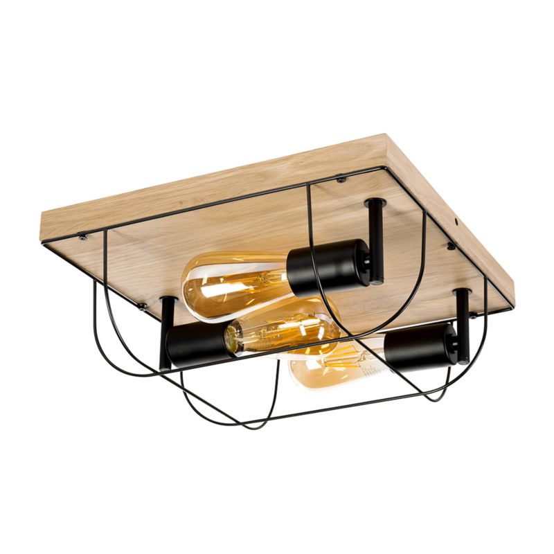 Drewniana Lampa Sufitowa SPOT Light 3xE27 Max.15W LED Dąb Olejowany FSC z Czarnymi Akcentami, Polski Producent, 1 szt.