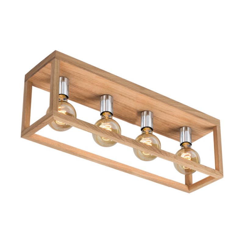 Drewniana Lampa Sufitowa SPOT Light 4xE27 Max.60W Dąb Olejowany FSC z Akcentem Chromu, Polski Producent, 1 szt.