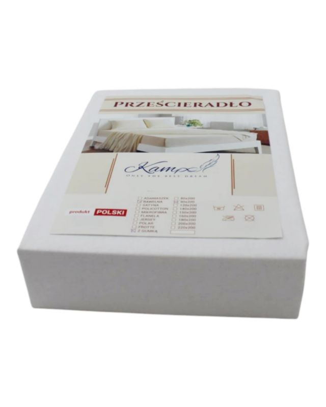 Prześcieradło gumka hotelowe Kam-Pol bawełna premium 240x260 białe 1 szt.