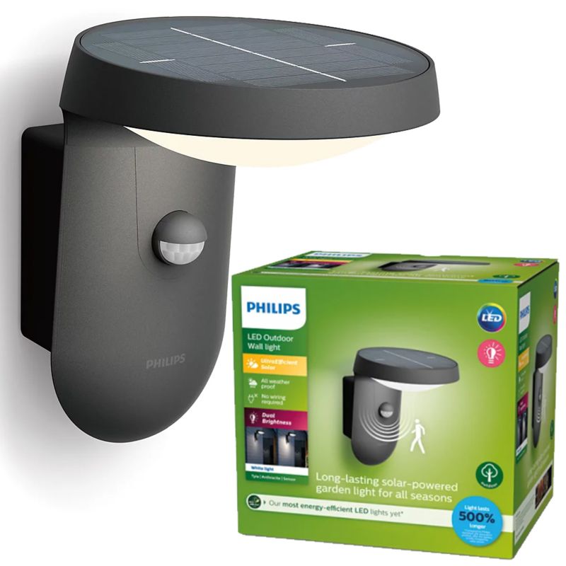 Kinkiet zewnętrzny Philips solarny z czujnikiem ruchu LED TYLA IR 1,2W 3000K 255lm IP44 antracyt 1 szt.