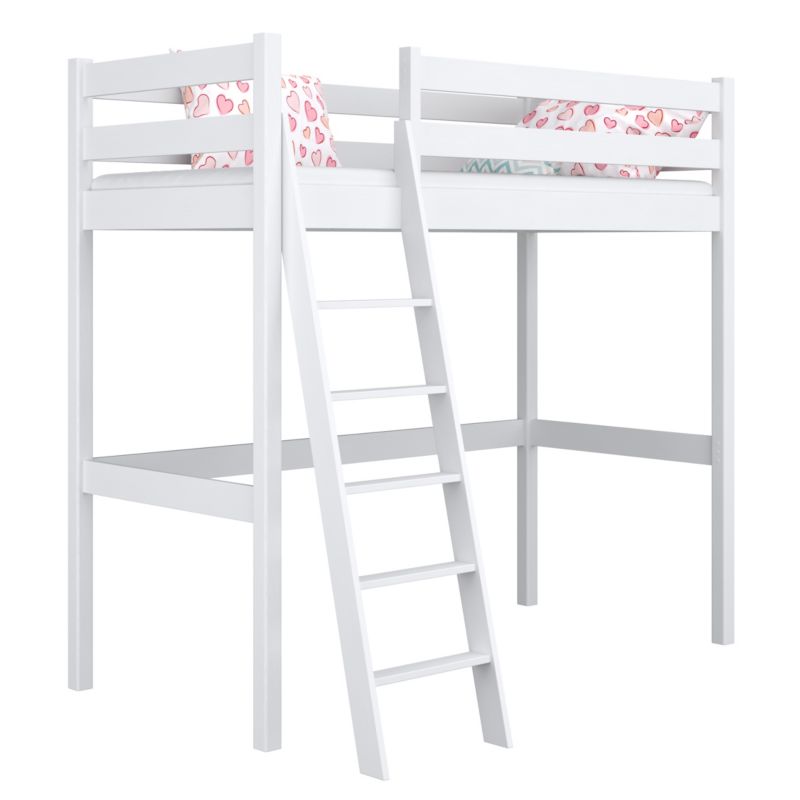 Drewniane łóżko na antresoli N-WOOD N03 90x190 biały 1 szt.