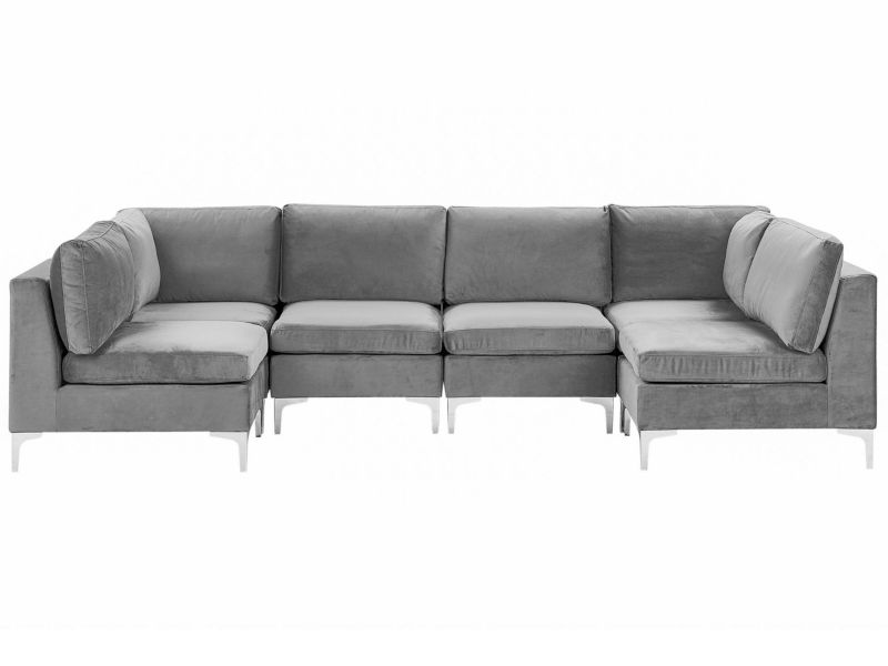 Sofa modułowa 6-osobowa welurowa szara Evja 1 szt.