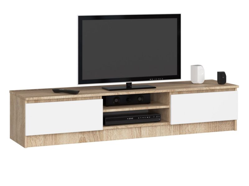 Szafka RTV Akord Dąb Sonoma 160 cm 2 drzwi kolor Biały mat 2 półki 160x40x33 cm 1 szt.