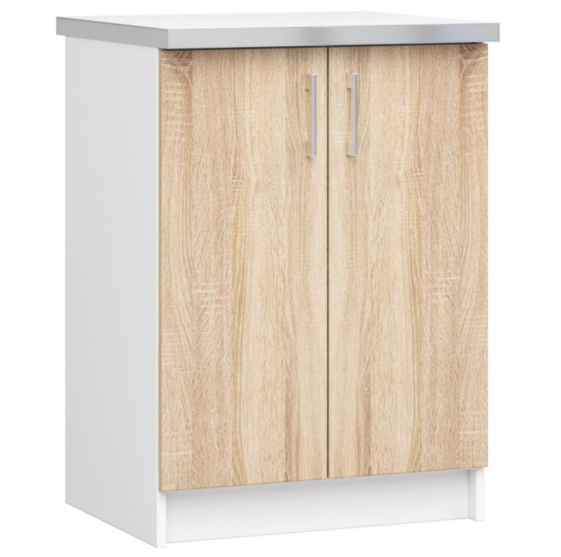 Szafka kuchenna Akord Lima S60 z blatem Biała 60 cm 2 drzwi kolor Dąb Sonoma mat 2 półki 60x44,5x82 cm 1 szt.