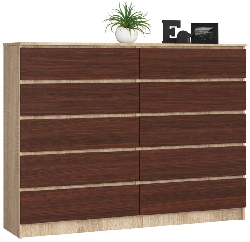 Komoda Akord K160 Dąb Sonoma 160 cm 10 szuflad kolor Wenge mat 160x40x121 cm 1 szt.