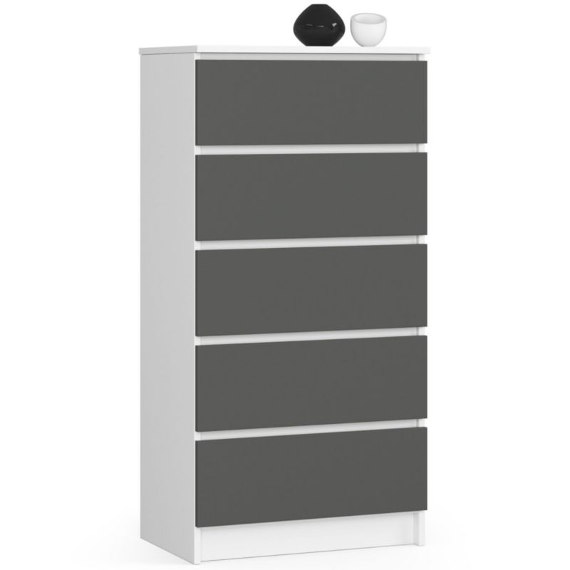 Komoda Akord K60 Biała 60 cm 5 szuflad kolor Grafit Szary mat 60x40x121 cm 1 szt.