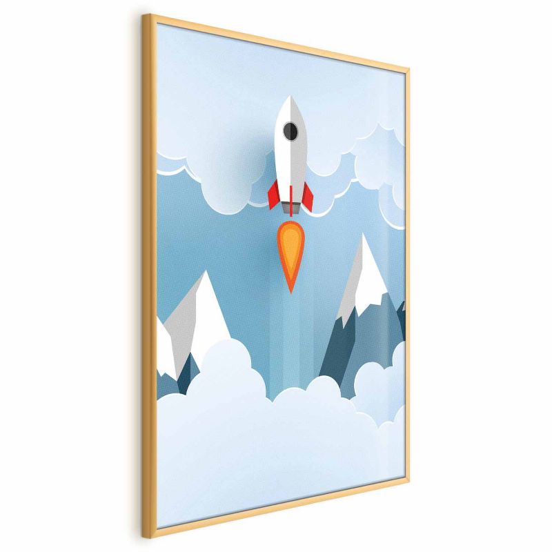 Plakat Artgeist Rakieta w chmurach 60x90 cm z ramą złotą 1 szt