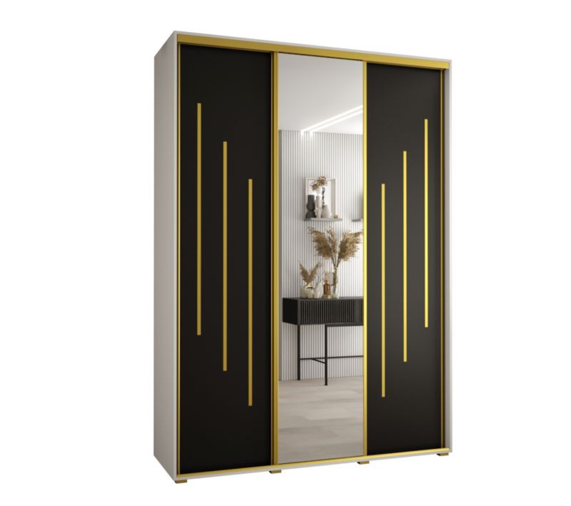 Szafa przesuwna Abiks DAVOS 9 wysoka szer.180cm gł.45cm biały/czarny/złoty 1szt.