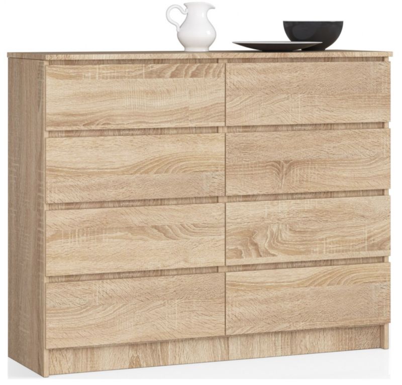 Komoda Akord K140 Dąb Sonoma 138 cm 8 szuflad kolor Dąb Sonoma mat 138x40x99 cm 1 szt.
