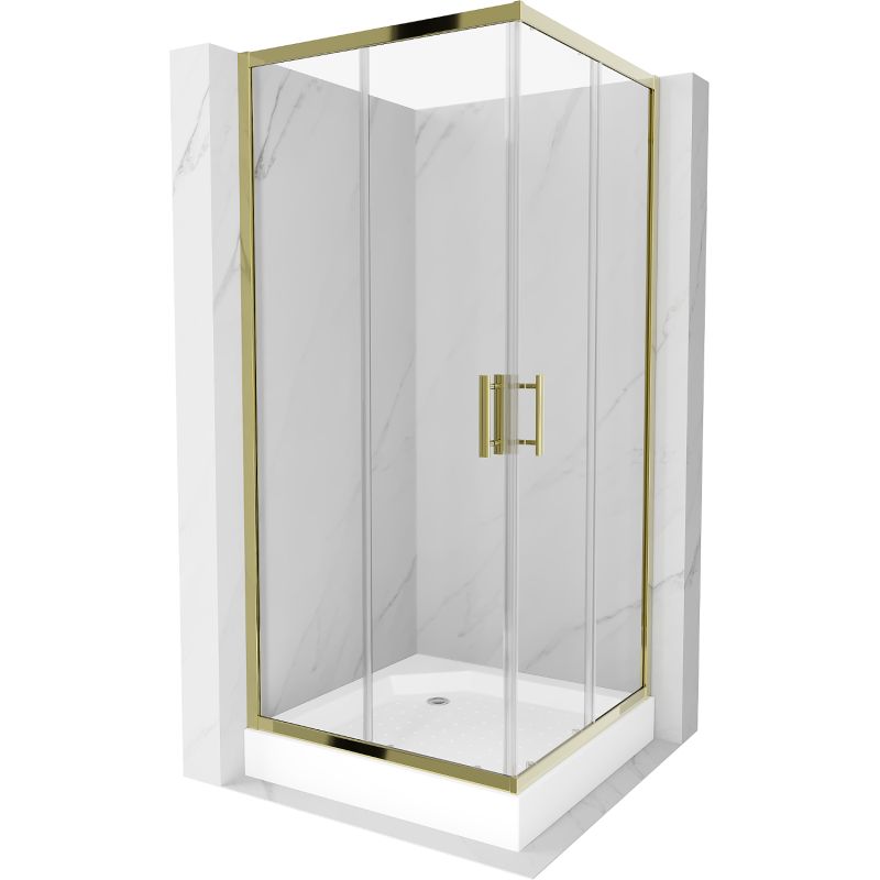 Kabina prysznicowa Mexen Rio kwadratowa 90 x 90 cm transparent złota + brodzik Rio biały
