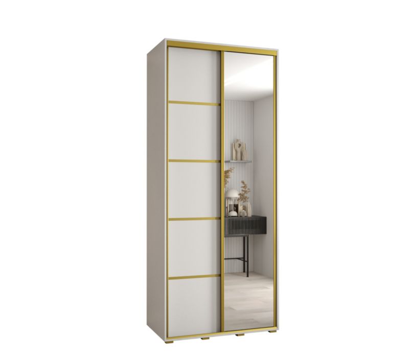 Szafa przesuwna Abiks DAVOS 5 wysoka szer.100cm gł.60cm biały/biały/złoty 1szt.