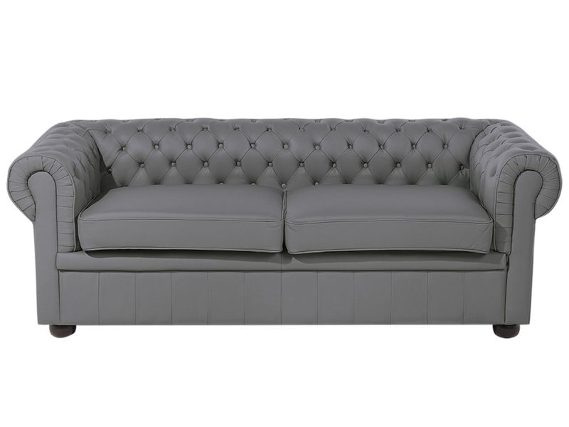 Sofa 3-osobowa skórzana szara Chesterfield 1 szt.