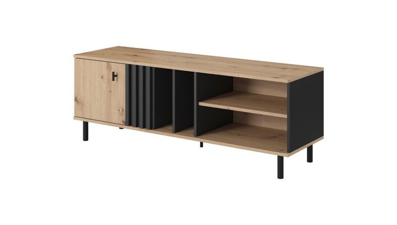 Szafka rtv jednodrzwiowa Bettso Madis 138 cm w stylu skandynawskim dąb artisan czarny antracyt 1szt.