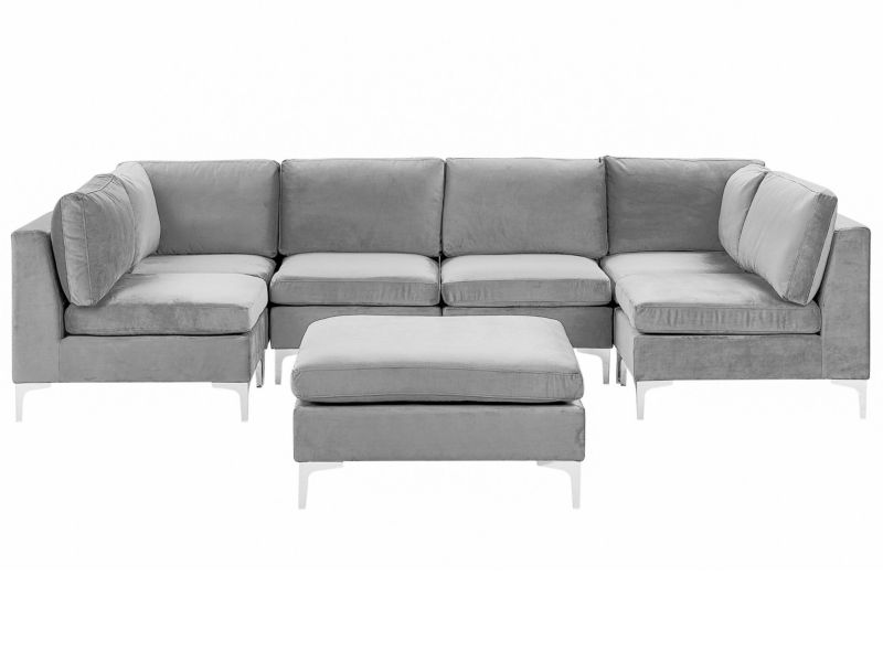 Sofa modułowa 6-osobowa z otomaną welurowa szara Evja kpl
