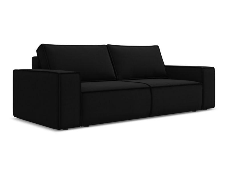 Kanapa 3-osobowa z funkcją spania Makamii Kimo z weluru 255x105 cm czarny 1 szt.